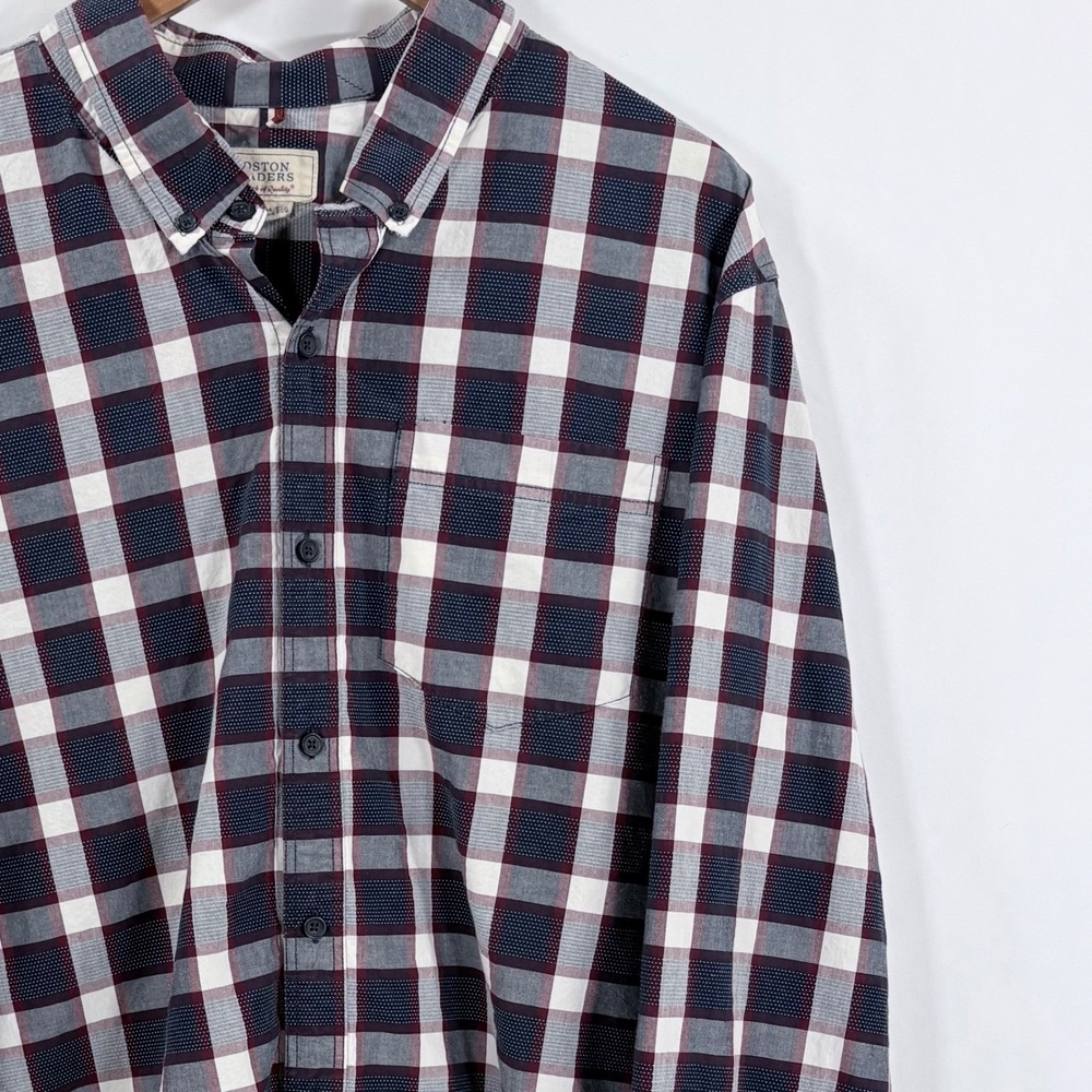 Boston Traders Button Down Shirt Tawny Port Red Blue Plaid‎ XXL HBR9702 Mens